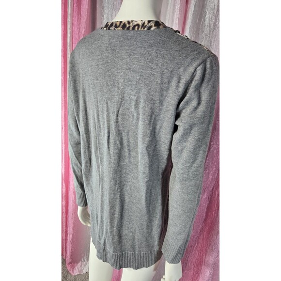 Chico's Leopard Gray Rhinestone Cotton Long Cardigan Sweater Size Medium 8-10 - Picture 10 of 12